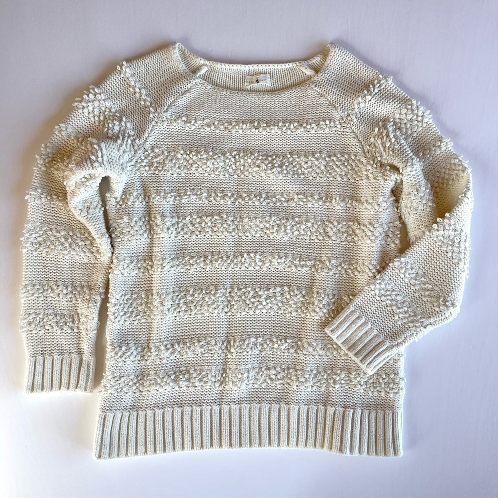 Lou & Grey Cream Textured Striped Sweater Medium
